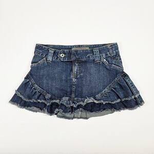 Y2k Euro Skirt Denim Micro Mini Low-Rise Embroidered - Size 28
